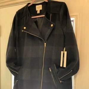 Forever 21 Navy & Grey Plaid Coat